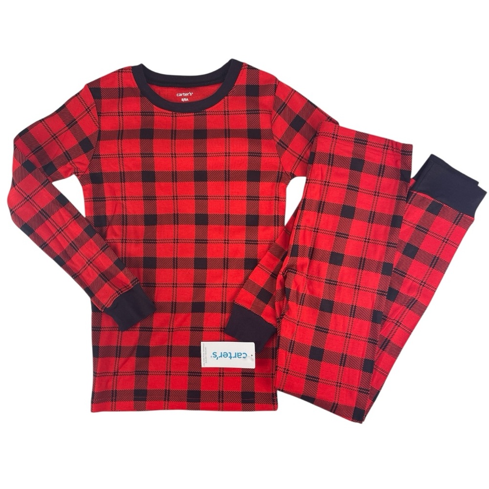 Carter's Kids Red & Black Plaid Cotton 2 Piece Pajama Set Size 8 NWT